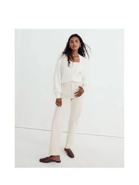Madewell women’s soft-wool ribbed square neck pullover sweater in ivory